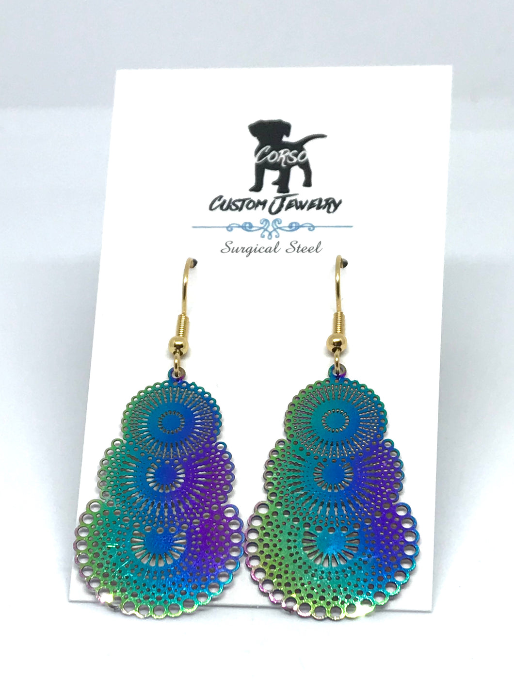 Rainbow Triple Mandala Drop Earrings