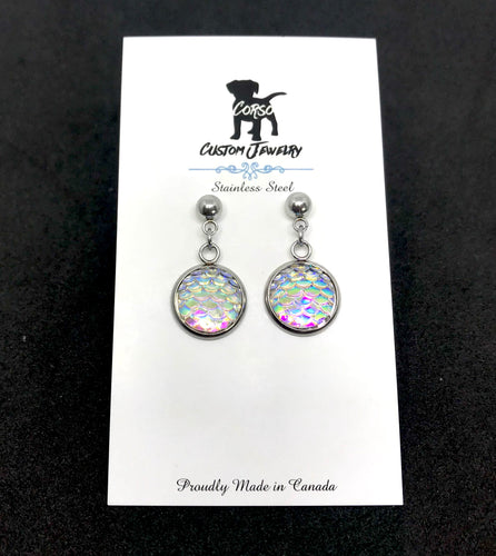 12mm White Mermaid Drop Studs (Stainless Steel)