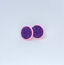Load image into Gallery viewer, 12mm Amethyst Shimmer Druzy Studs
