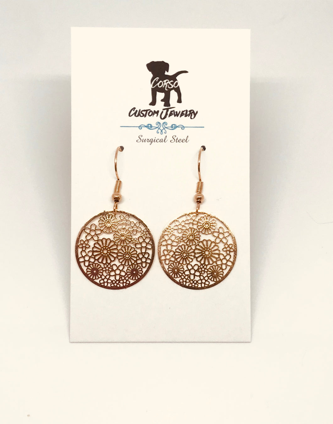Rose Gold Floral Bouquet Drop Earrings (Surgical Steel)