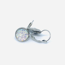 Load image into Gallery viewer, 12mm White Druzy Leverback Drop Earrings (Stainless Steel)