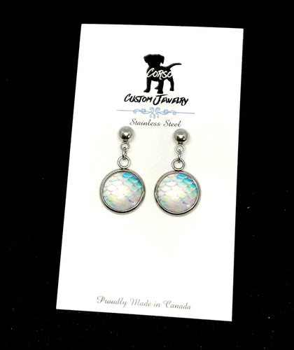 12mm Rainbow Glass Mermaid Drop Studs (Stainless Steel)