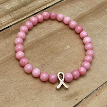 Load image into Gallery viewer, 6mm Breast Cancer Research Gemstone Bracelet (Rose Gold Stainless Steel)