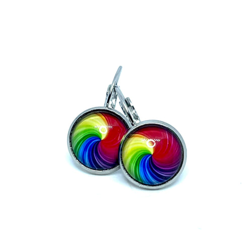 12mm Rainbow Swirl Leverback Drop Earrings (Stainless Steel)