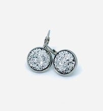 Load image into Gallery viewer, 12mm Silver Druzy Leverback Drop Earrings (Stainless Steel)