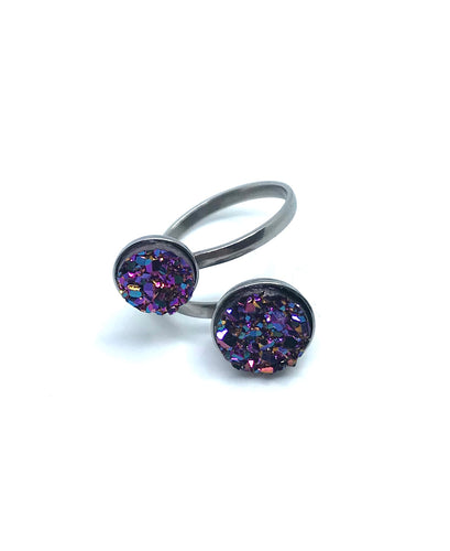 Adjustable Dual Druzy Ring in Mystic (Stainless Steel)