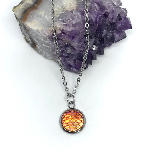 12mm Orange Mermaid Necklace (Stainless Steel)