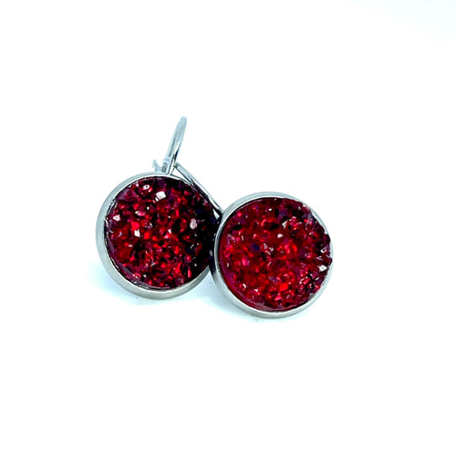 12mm Merlot Druzy Leverback Drop Earrings (Stainless Steel)