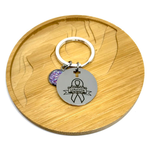 Druzy Cancer Survivor Research Keychain (Stainless Steel)