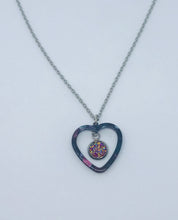 Load image into Gallery viewer, Dark Pink Druzy Heart Necklace #3 (Stainless Steel)
