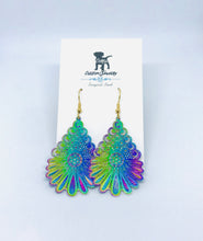 Load image into Gallery viewer, Rainbow Fancy Feather Drop Earrings