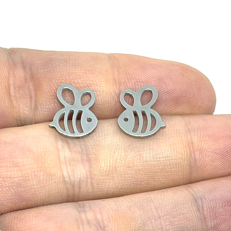 Silver Bumblebee Studs (Stainless Steel)