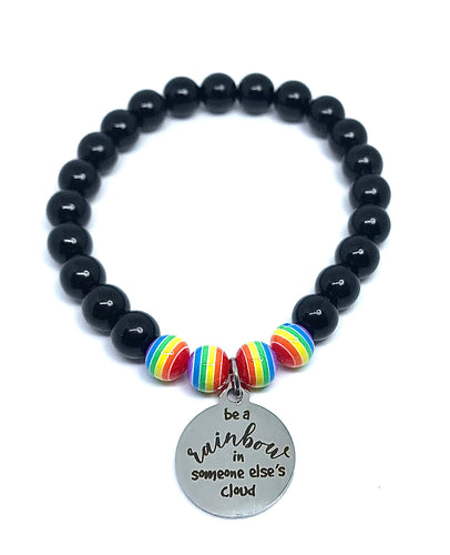 “Be a rainbow in someone else’s cloud” 8mm Solid Double Obsidian Bracelet