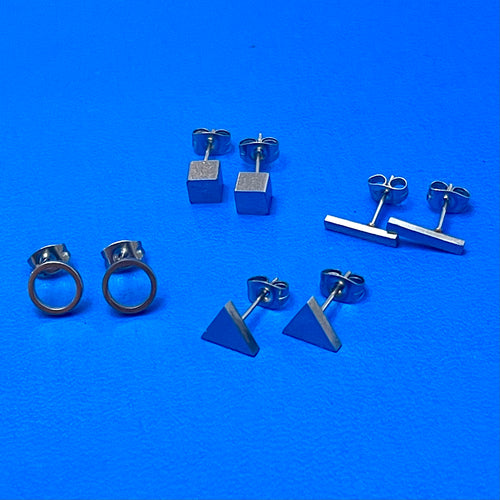 Silver Brielle Minimalist Geometric Stud Quad Set (Stainless Steel)