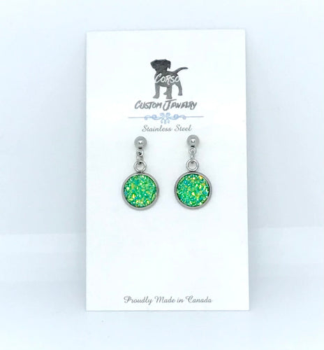 10mm Green Druzy Drop Studs (Stainless Steel)