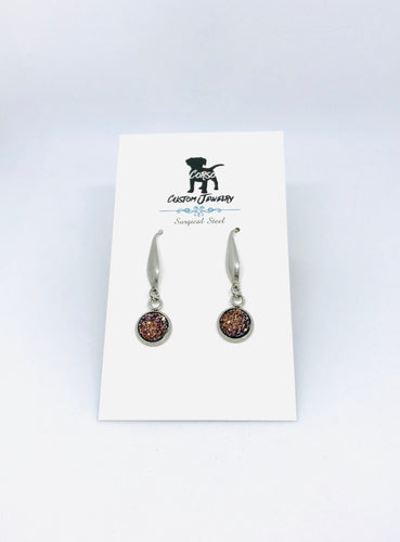 8mm Chocolate Druzy Drop Earrings (Surgical Steel)