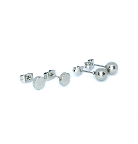 6mm Silver Minimalist Stud Set (Stainless Steel)