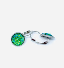 Load image into Gallery viewer, 12mm Green Druzy Leverback Drop Earrings (Stainless Steel)
