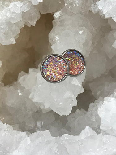 12mm Light Pink Druzy Studs