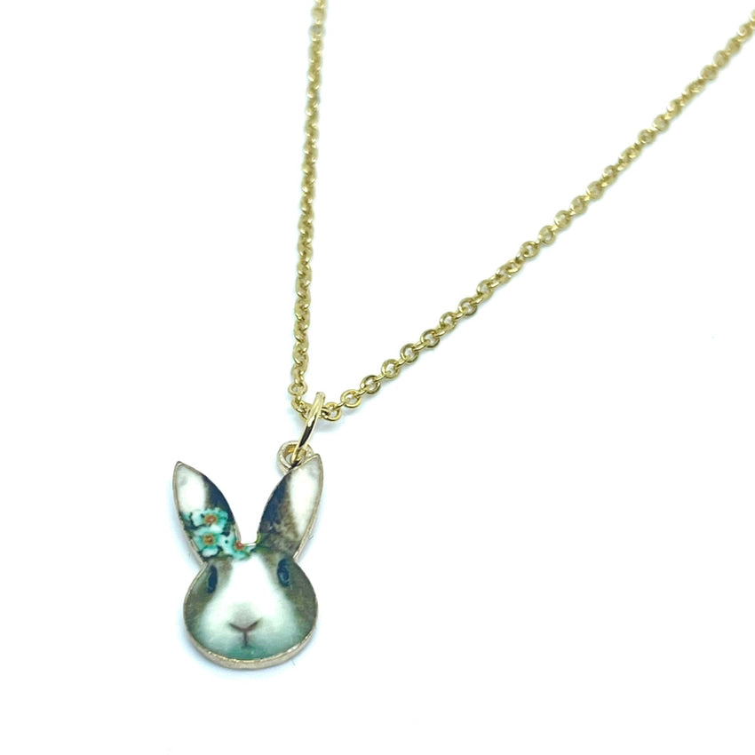 Floral Bunny Necklace (Stainless Steel)