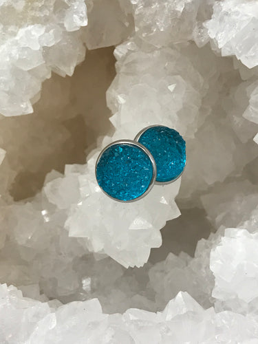 12mm Ocean Blue Druzy Studs