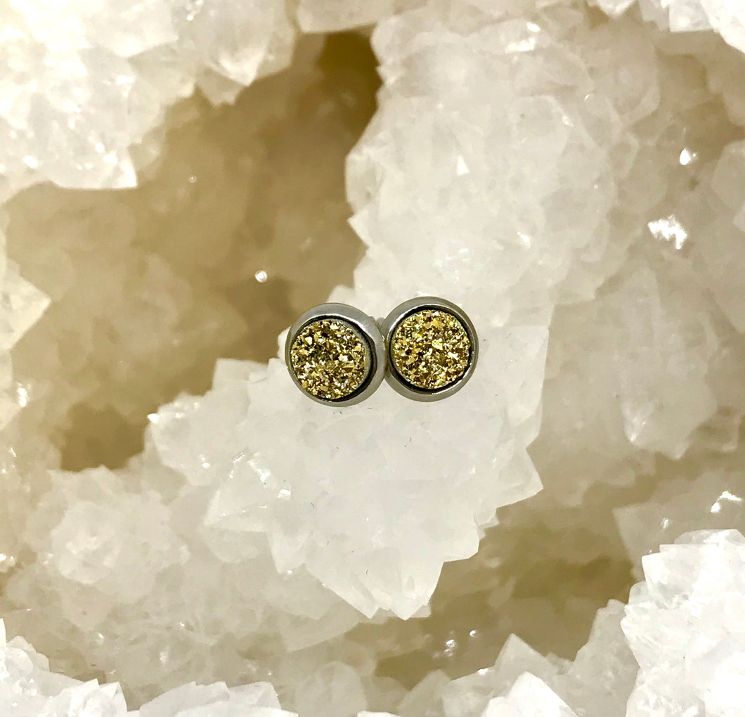 6mm Gold Druzy Studs (Stainless Steel)