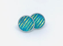 Load image into Gallery viewer, 12mm Striped Turquoise Druzy Studs (Stainless Steel)