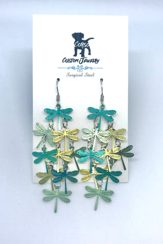 Green Dragonfly Flight Drop Earrings