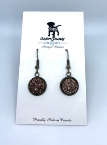 12mm Chocolate Druzy Drop Earrings (Antique Bronze)