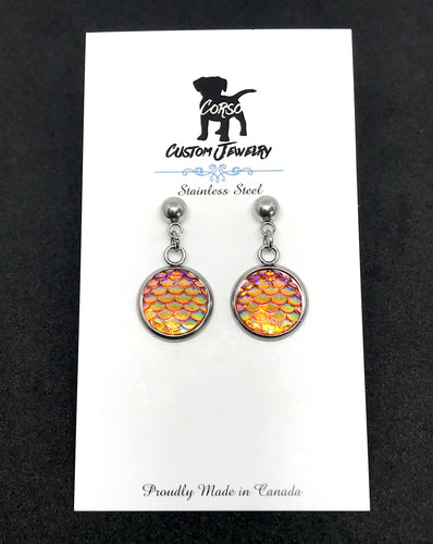 12mm Orange Mermaid Drop Studs (Stainless Steel)