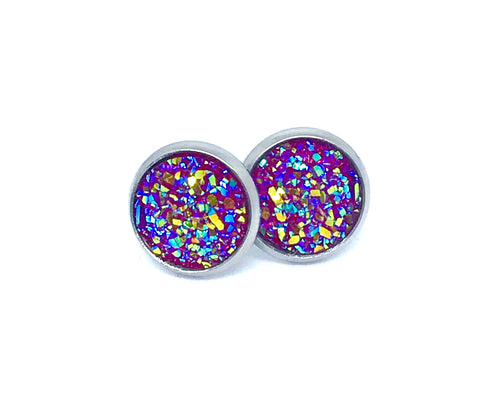 10mm Dark Pink Druzy Studs