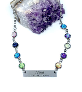 Family Necklace with Nine Birthstones (Stainless Steel)