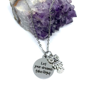 “Let Your Dreams Take Flight” 3-in-1 Charm Necklace (Stainless Steel)