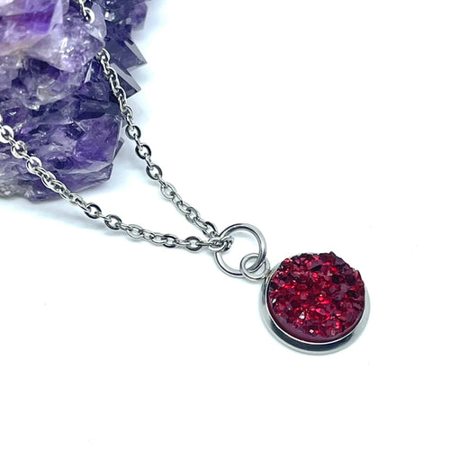 Merlot Druzy Necklace (Stainless Steel)