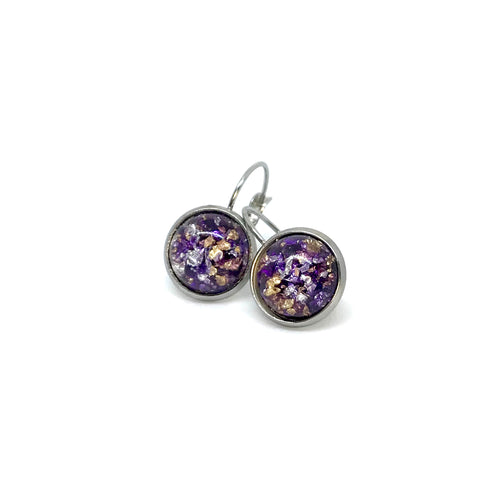12mm Purple Foil Leverback Drop Earrings (Stainless Steel)