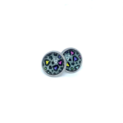 10mm Leopard Heart Print Studs (Stainless Steel)