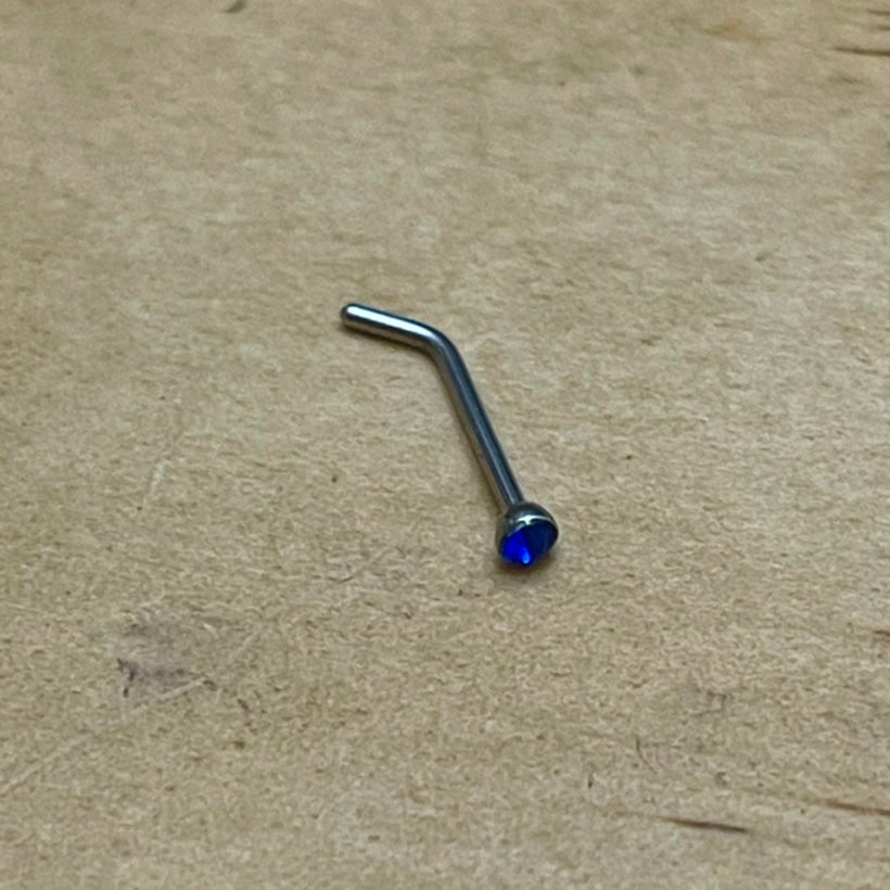 Sapphire Crystal L-Shaped Nose Stud (Surgical Steel)