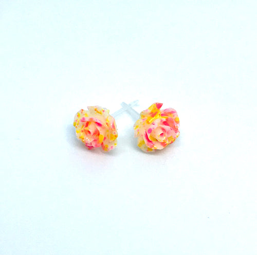 Pink and Yellow Rose Studs (No Metal)