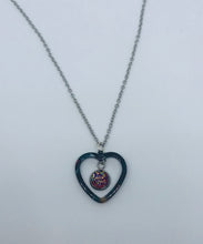 Load image into Gallery viewer, Dark Pink Druzy Heart Necklace #1 (Stainless Steel)