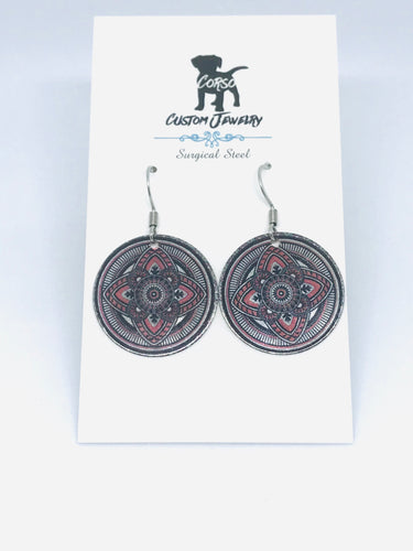 Pink Mandala Drop Earrings (Surgical Steel)