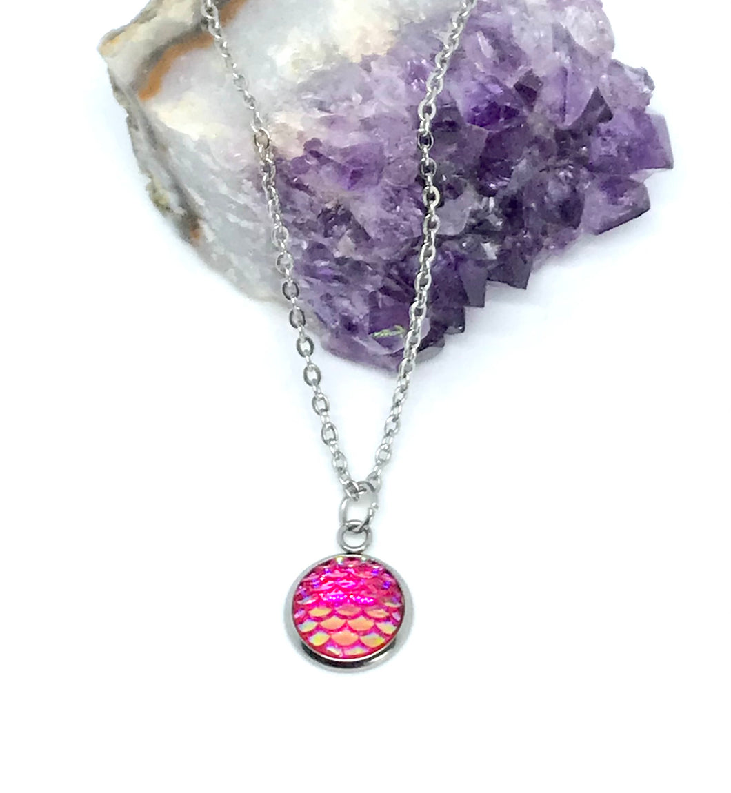 12mm Pink Mermaid Necklace (Stainless Steel)
