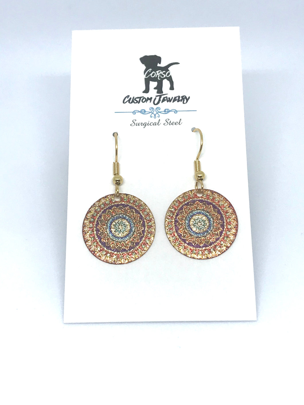 Multicolour Golden Mandala Drop Earrings (Surgical Steel)