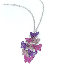 Purple Butterfly Kaleidoscope Necklace (Stainless Steel)
