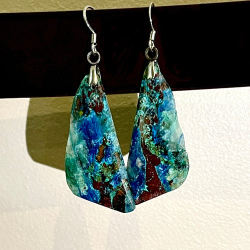 Chrysocolla Nugget Drop Earrings (Surgical Steel)