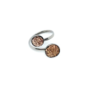 Adjustable Dual Druzy Ring in Chocolate (Stainless Steel)
