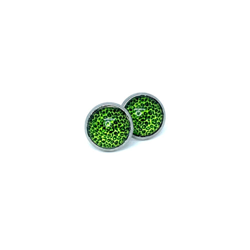 10mm Green Leopard Print Studs (Stainless Steel)