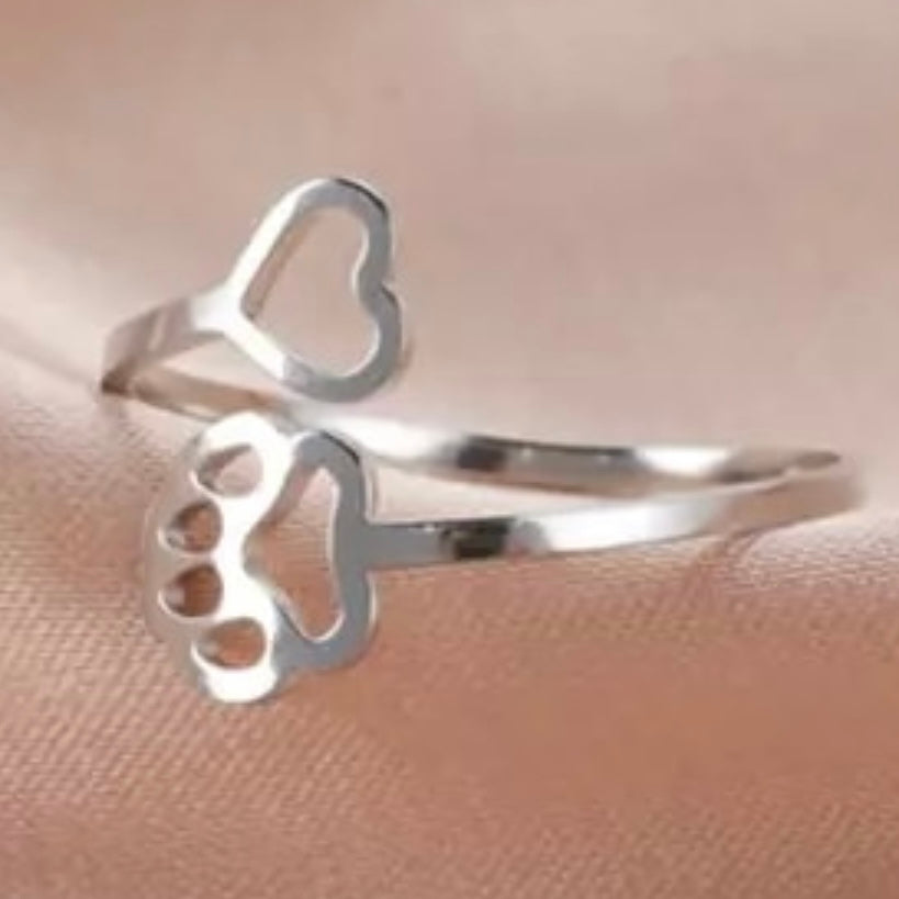 Adjustable Pawprint Ring (Stainless Steel)