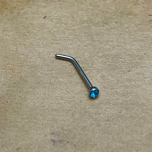 Peacock Blue Crystal L-Shaped Nose Stud (Surgical Steel)