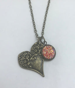 Floral Heart Necklace (Antique Bronze)
