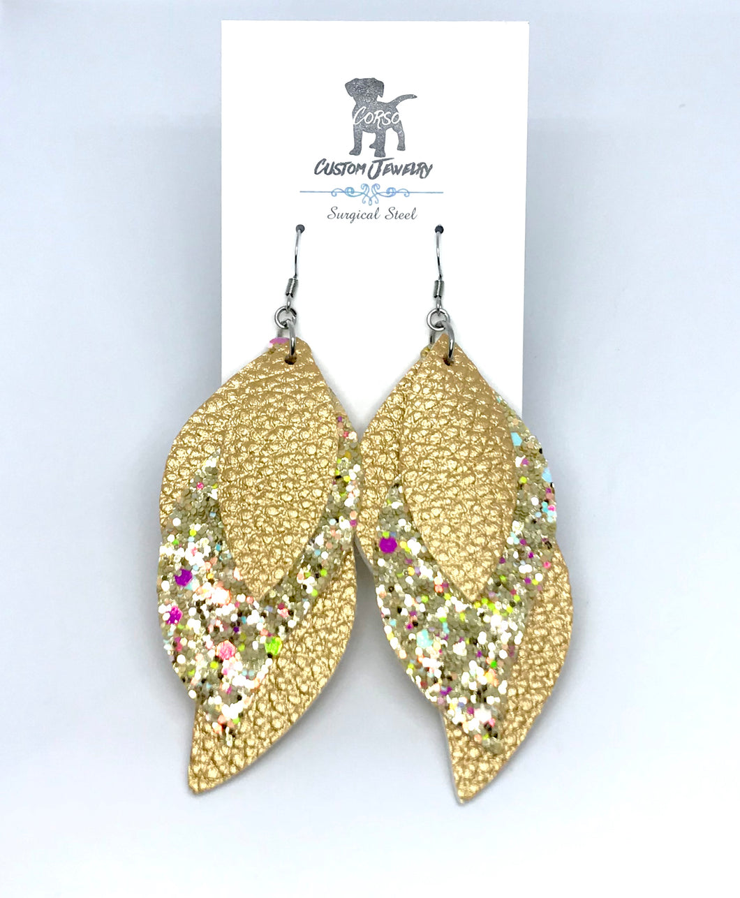 Party Leather Drop Earrings in Champagne